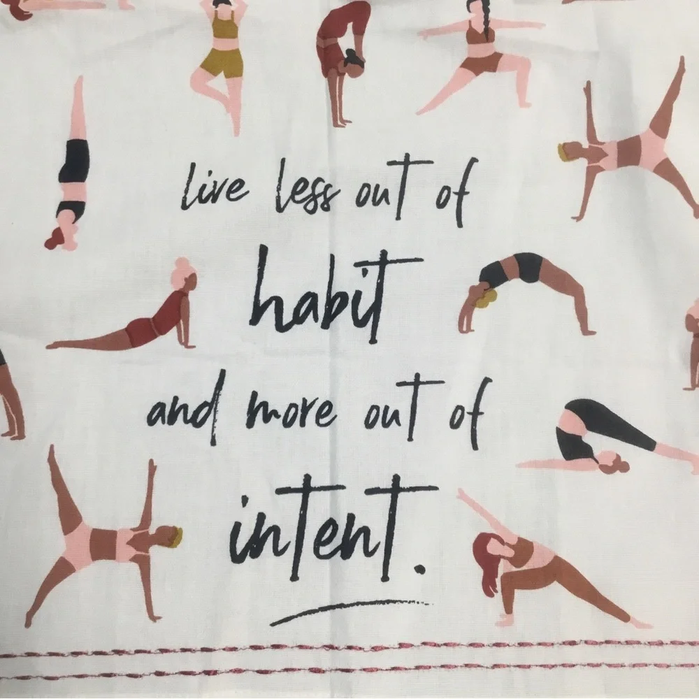 Anthropologie Yoga Pose DISHTOWEL Embroidered Trim Live With Intent Cotton NWT